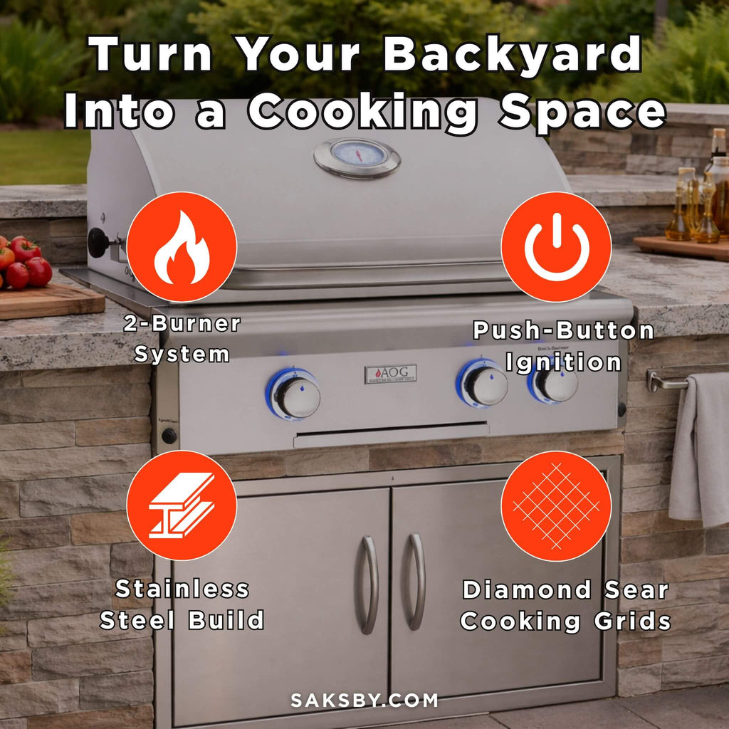 American Outdoor Grill 24NBT T-Series 2-Burner Built-In Natural Gas Grill W/ Rotisserie Kit, 24" [24NBT] (SAK65205) - Saksby Wholesale - Features View