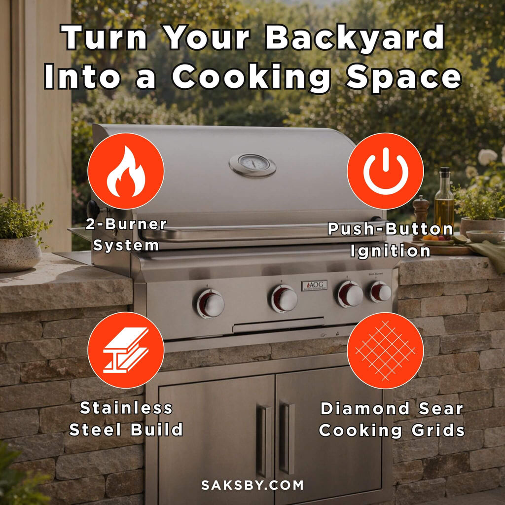 American Outdoor Grill 30NBL L-Series 3-Burner Built-In Natural Gas Grill W/ Rotisserie Kit, 30" [30NBL] (SAK57636) - Saksby Wholesale -Features View