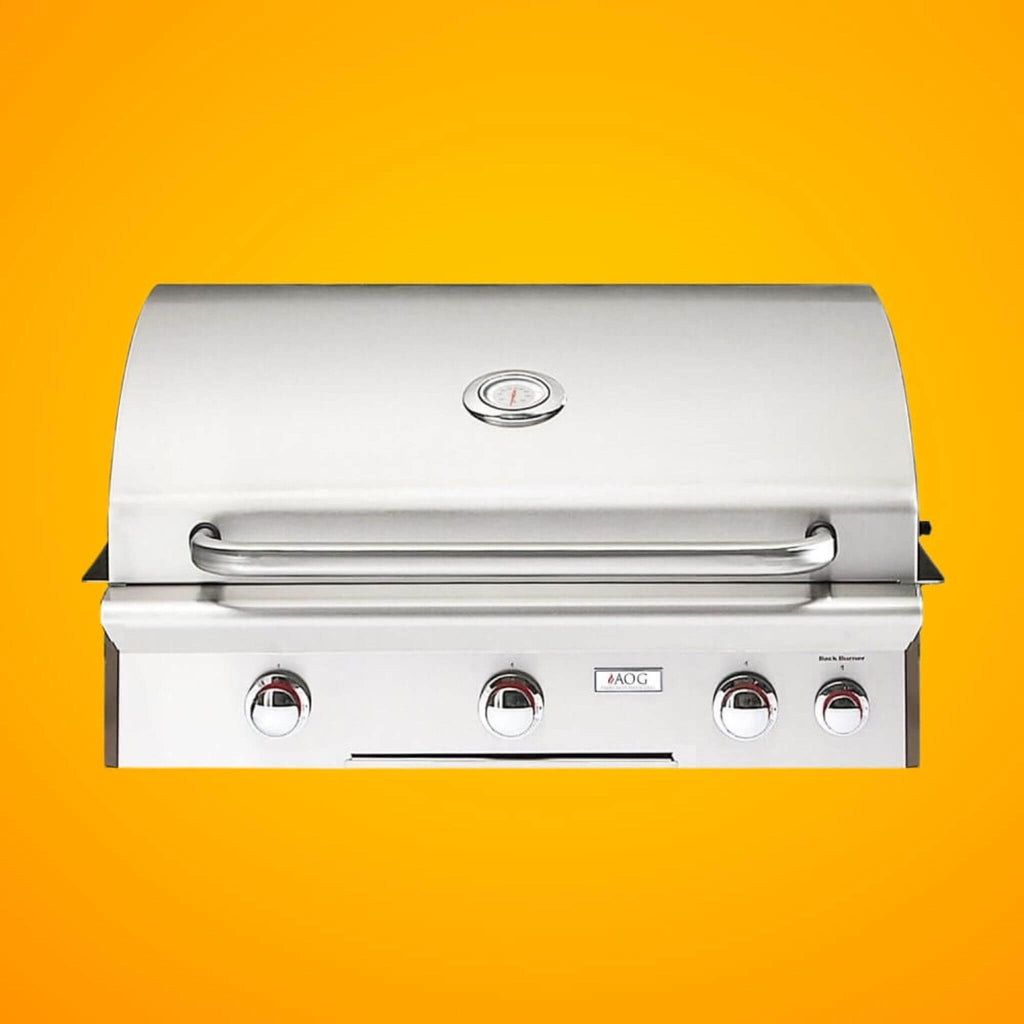 American Outdoor Grill 30NBL L-Series 3-Burner Built-In Natural Gas Grill W/ Rotisserie Kit, 30" [30NBL] (SAK57636) - Saksby Wholesale - Front View on Yellow Background