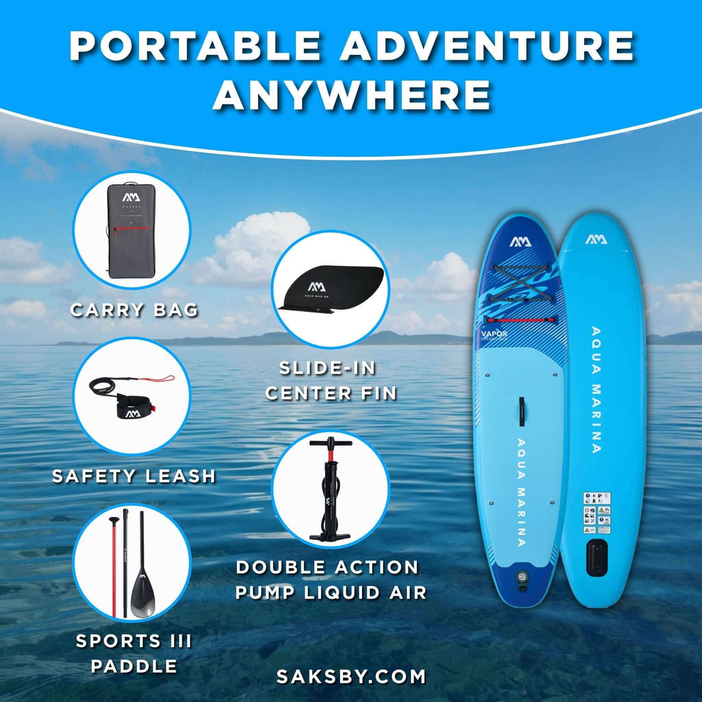 Aqua Marina Vapor 10FT All-Around SUP W/ Sand Ripple Grooved EVA Footpad [BT-23VAP] (SAK60532) - Saksby Wholesale - Inclusions