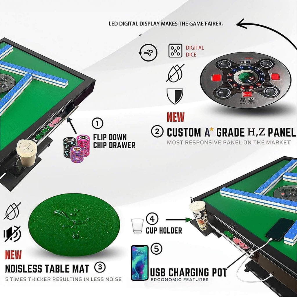 Automatic Ultra-Thin Foldable Mahjong Table With Two 152 42MM Tile Sets (SAK82950) - Saksby Wholesale - Features