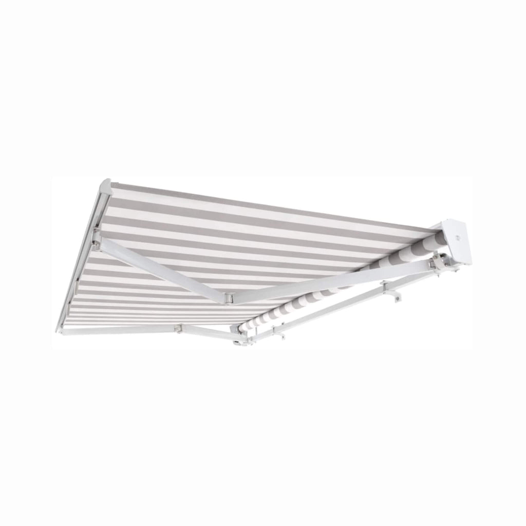 Awntech Destin Premium Retractable Patio Awning [Made-To-Order] (SAK74612) - Saksby Wholesale -
Bottom Left View Expanded Gray And White Stripes