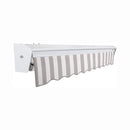 Awntech Destin Premium Retractable Patio Awning [Made-To-Order] (SAK74612) - Saksby Wholesale -
Front Right View Rolled Up Gray And White Stripes