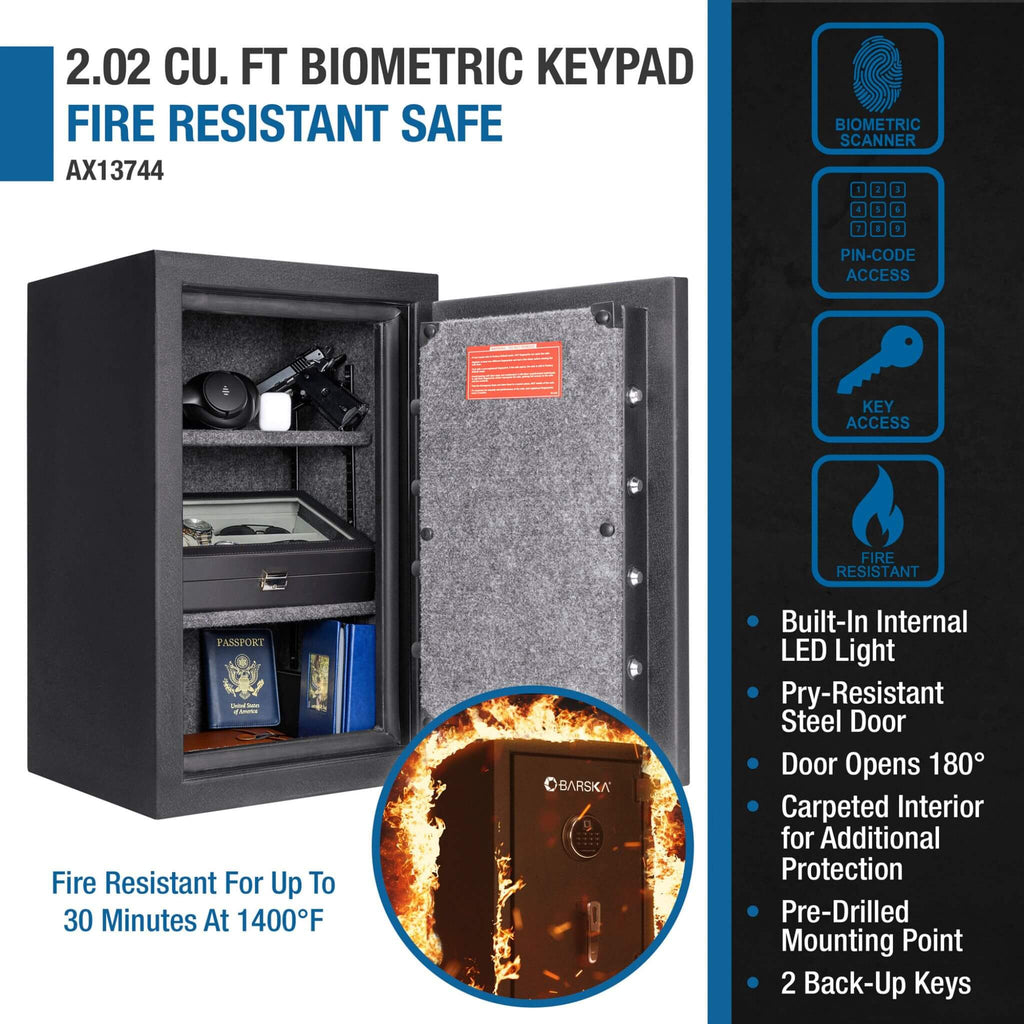 Barska 2.02 CF Heavy-Duty Fire Resistant Safe With Biometric Keypad (SAK29487) - Saksby Wholesale - Features