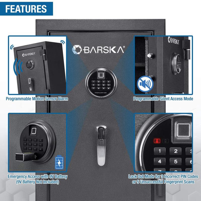 Barska 2.02 CF Heavy-Duty Fire Resistant Safe With Biometric Keypad (SAK29487) - Saksby Wholesale - Product Features
