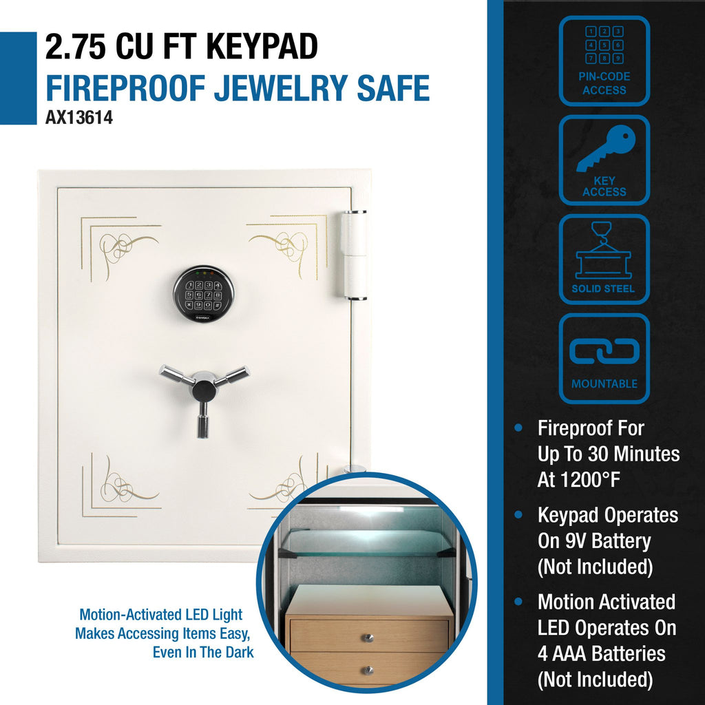 Barska 2.75 CF White Fireproof Jewelry Safe with Keypad Advanced Electronic Keypad Lock (SAK69047) - Saksby Wholesale - Features