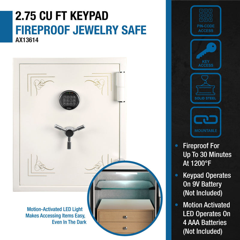 Barska 2.75 CF White Fireproof Jewelry Safe with Keypad Advanced Electronic Keypad Lock (SAK69047) - Saksby Wholesale - Features
