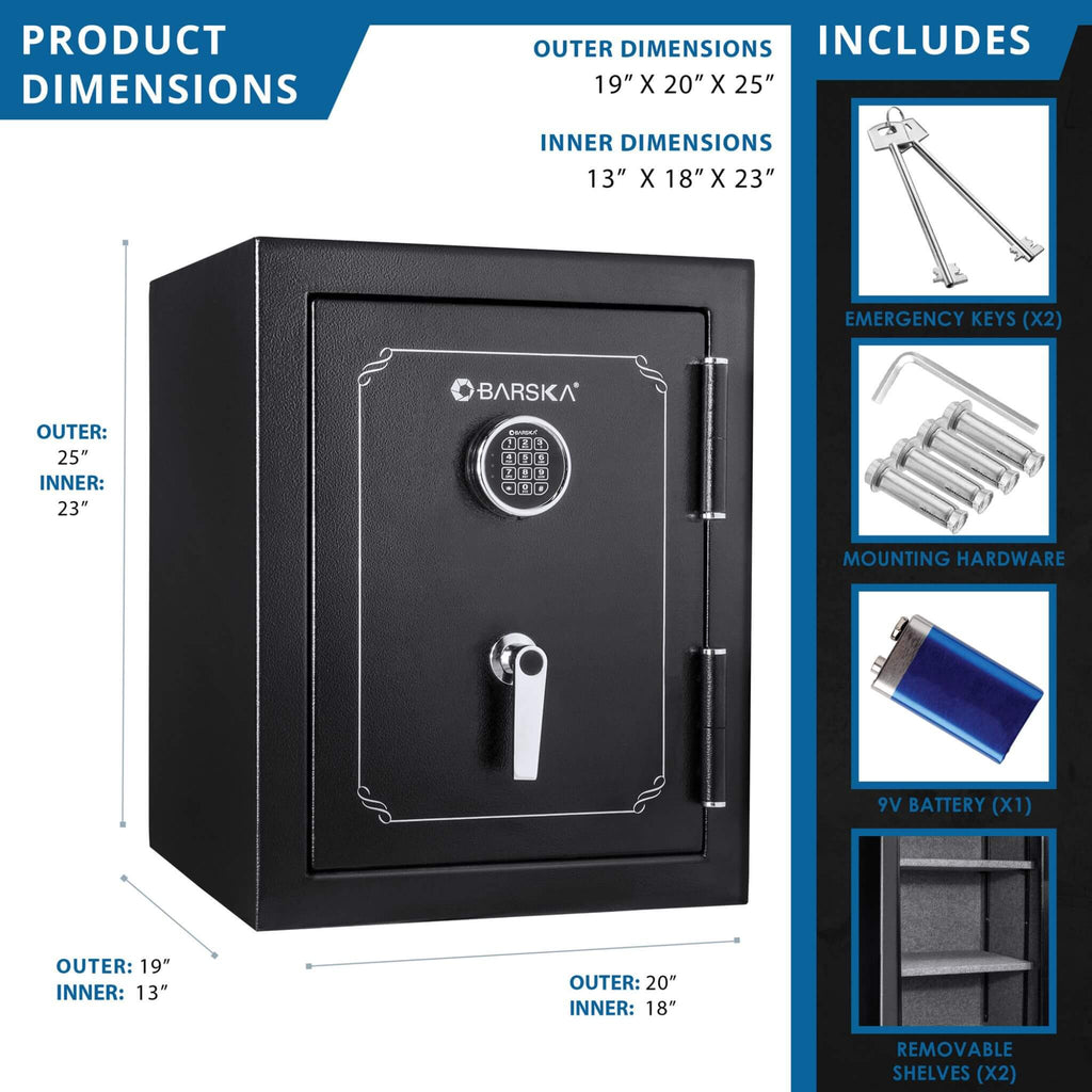 Barska 3.51 CF Heavy-Duty Steel Fireproof Safe Vault With Electronic Lock (SAK85021) - Saksby Wholesale - Dimensions