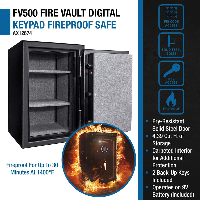 Barska 4.39 CF Heavy-Duty Steel Fireproof Safe Vault With Digital Keypad (SAK51786) - Saksby Wholesale - Features