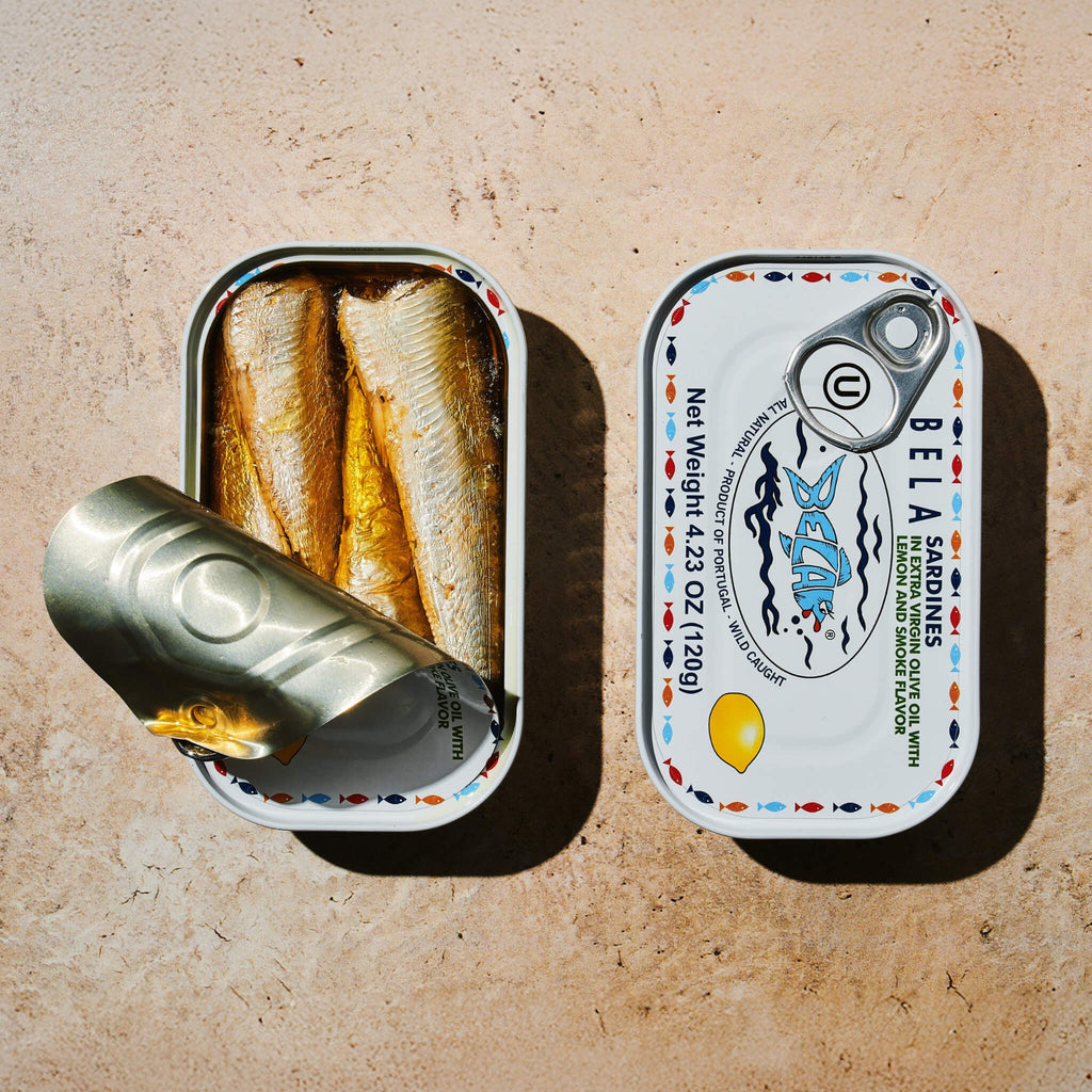 Bela Sardines In Extra Virgin Olive Oil With Lemon And Smoke Flavor [3 Pack] (SAK24975) - Saksby Wholesale - Top View Opened