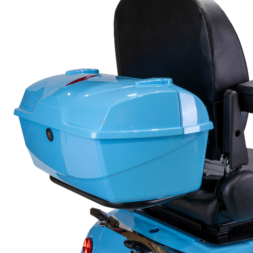 Bespoke Elite Premium Electric Mobility Scooter with Electronic Speed Control, 400lbs, Blue and White SAK29053 Saksby - Rear Storage Box Closed
