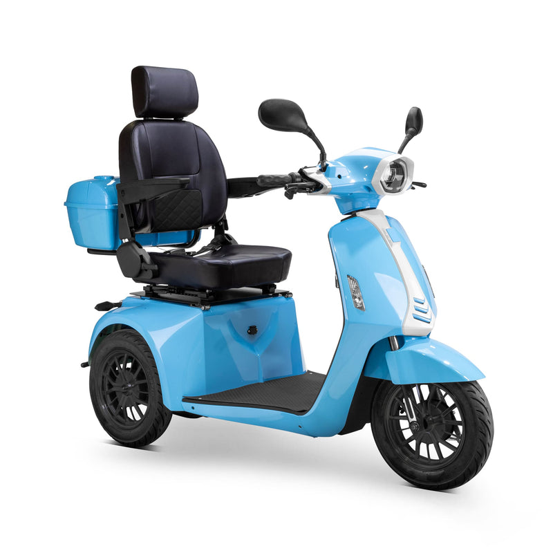 Bespoke Elite Premium Electric Mobility Scooter with Electronic Speed Control, 400lbs, Blue and White SAK29053 Saksby - with Black Seat and Black Rims