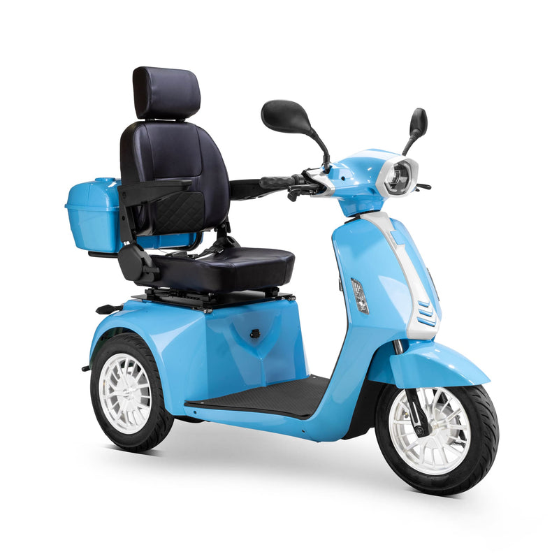 Bespoke Elite Premium Electric Mobility Scooter with Electronic Speed Control, 400lbs, Blue and White SAK29053 Saksby - with Black Seat and White Rims