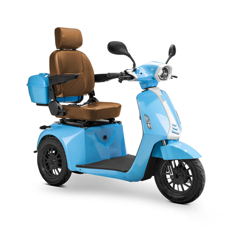 Bespoke Elite Premium Electric Mobility Scooter With Electronic Speed Control 400lbs Blue And White Sak29053 Saksby - With Brown Seat And Black Rims