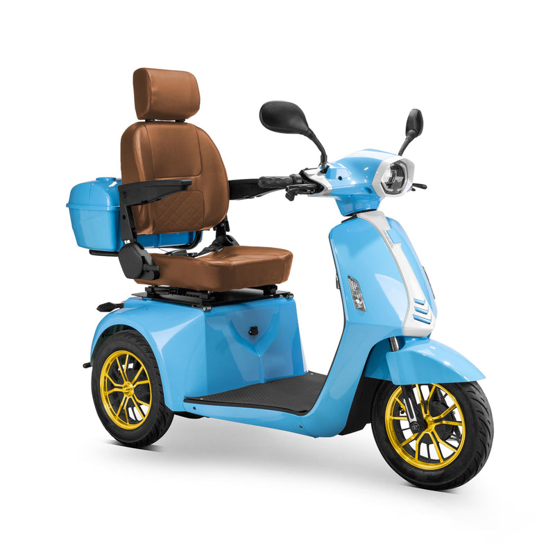 Bespoke Elite Premium Electric Mobility Scooter With Electronic Speed Control 400lbs Blue And White Sak29053 Saksby - With Brown Seat And Gold Rims