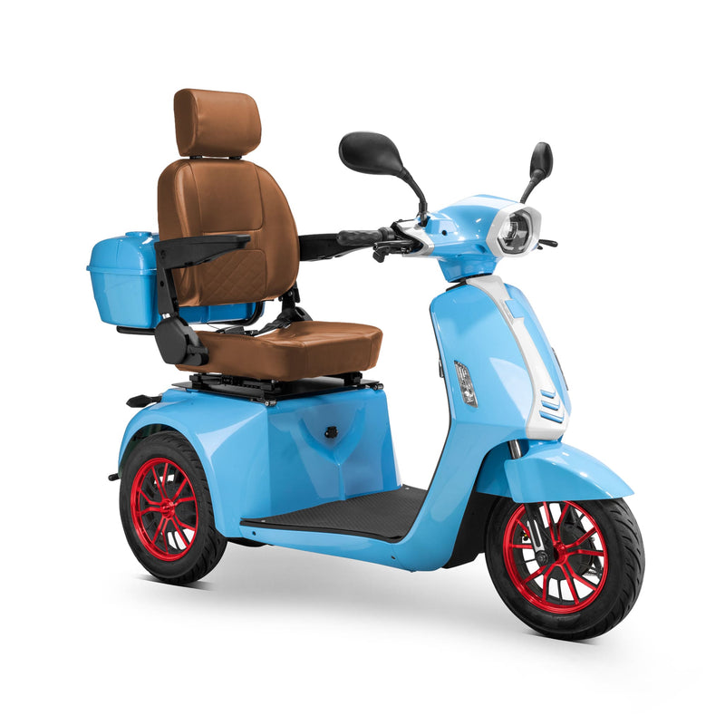Bespoke Elite Premium Electric Mobility Scooter With Electronic Speed Control 400lbs Blue And White Sak29053 Saksby - With Brown Seat And Red Rims