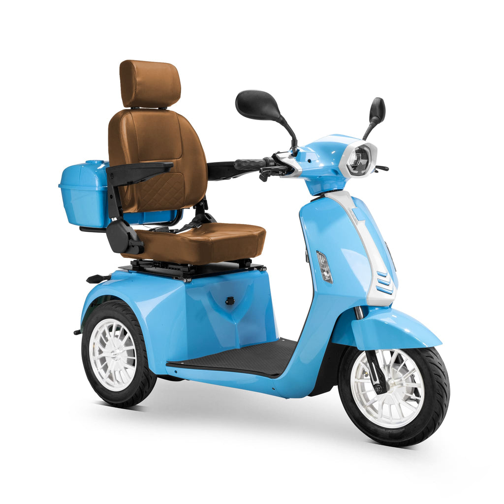 Bespoke Elite Premium Electric Mobility Scooter With Electronic Speed Control 400lbs Blue And White Sak29053 Saksby - With Brown Seat And White Rims