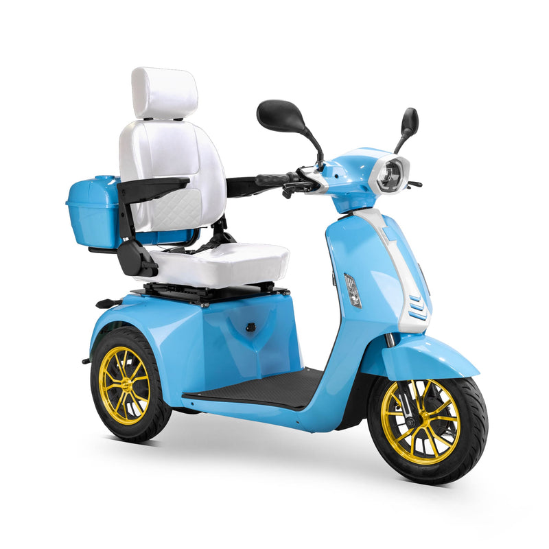 Bespoke Elite Premium Electric Mobility Scooter With Electronic Speed Control 400lbs Blue And White Sak29053 Saksby - With White Seat And Gold Rims