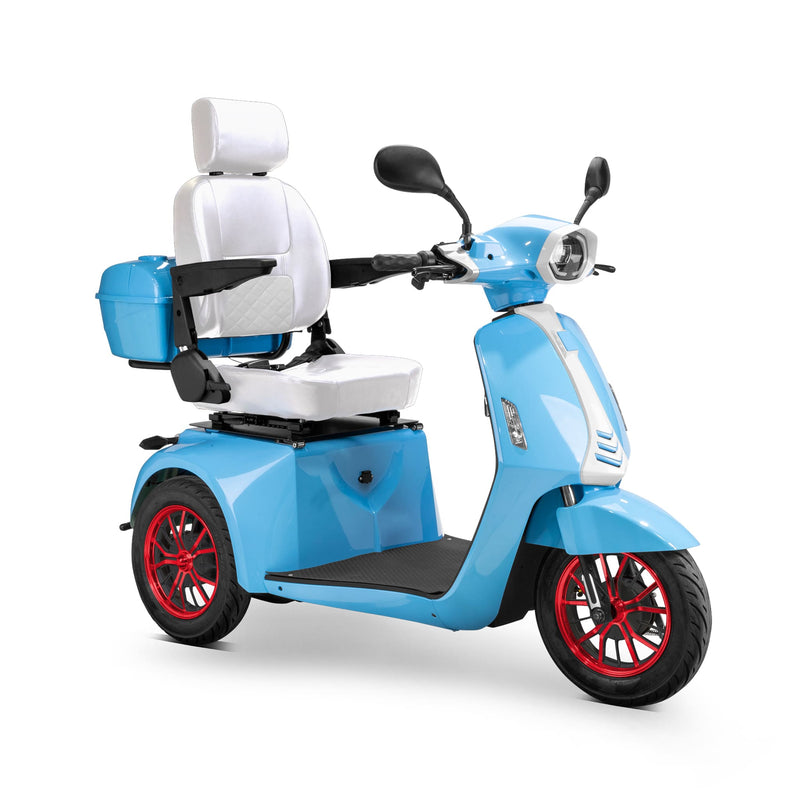 Bespoke Elite Premium Electric Mobility Scooter With Electronic Speed Control 400lbs Blue And White Sak29053 Saksby - With White Seat And Red Rims