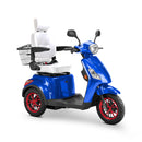 Bespoke Legacy Premium Electric Mobility Scooter With Electronic Speed Control 400lbs Blue Sak34671 Saksby - Front Right Side View With White Seat And Red Rims