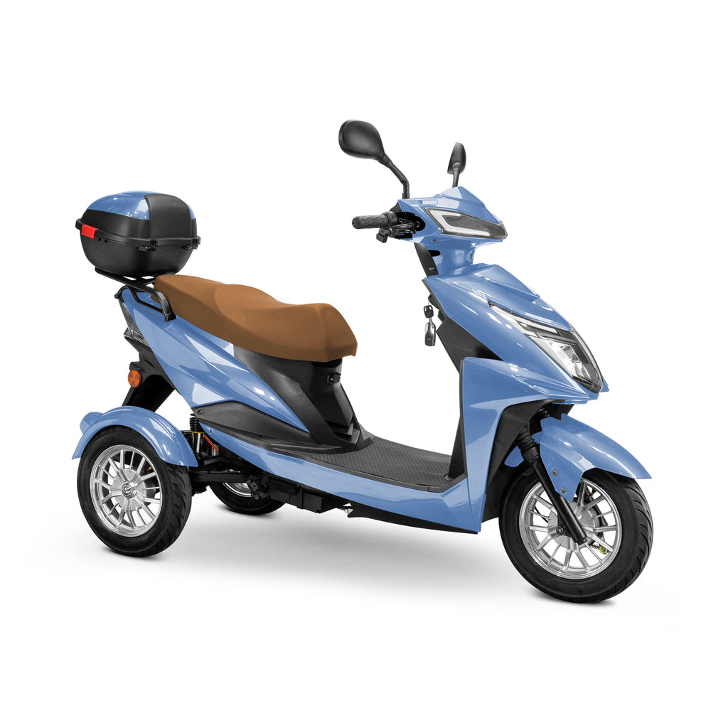Bespoke Regal Premium Electric Mobility Scooter With Electronic Speed Control 400lbs Blue Sak28351 Saksby - With Brown Seat And Chrome Rims