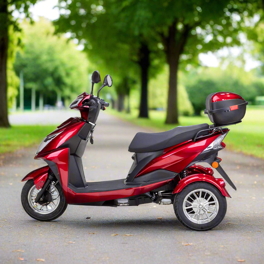Bespoke Regal Premium Electric Mobility Scooter With Electronic Speed Control 400lbs Red Sak28351 Saksby - Lifestyle In Park Left Right View