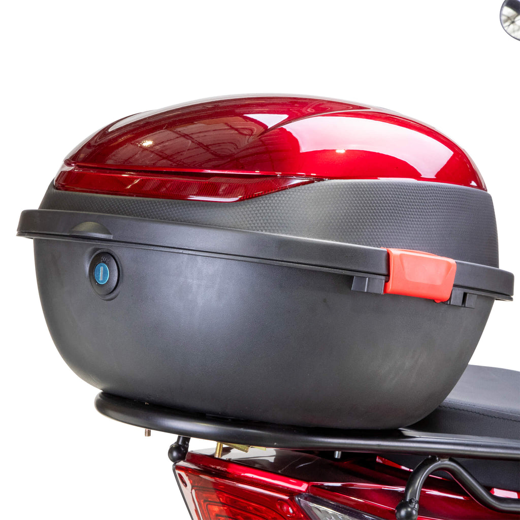 Bespoke Regal Premium Electric Mobility Scooter With Electronic Speed Control 400lbs Red SAK28351 Saksby - Rear Storage Bin With Lid Closed