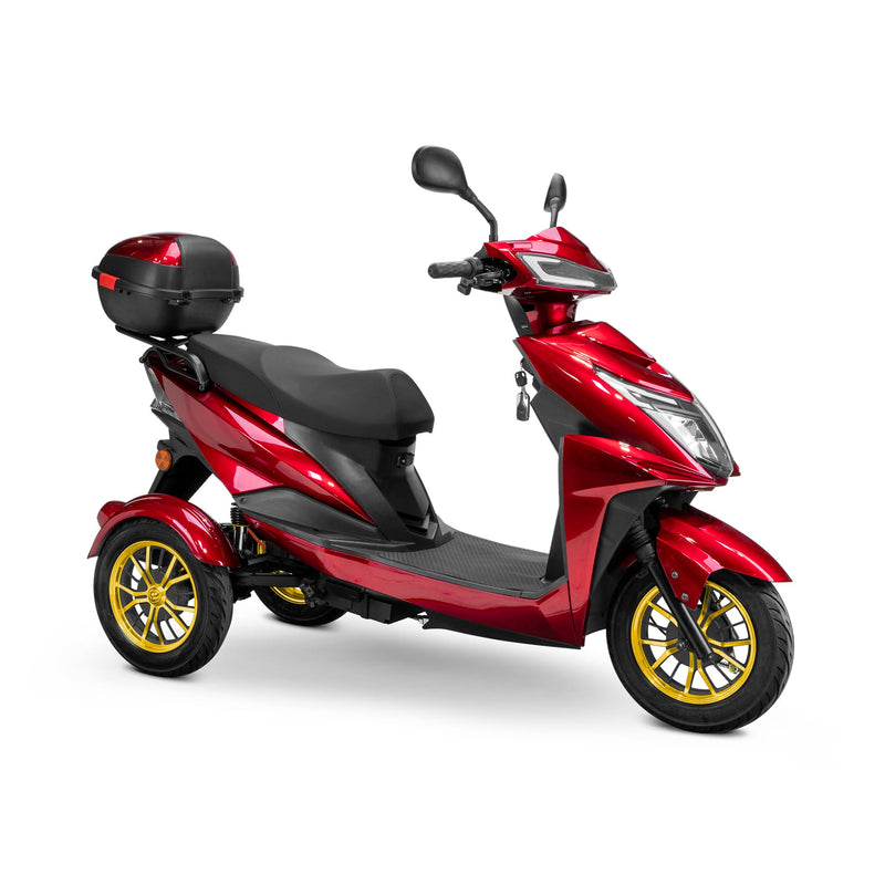 Bespoke Regal Premium Electric Mobility Scooter With Electronic Speed Control 400lbs Red SAK28351 Saksby - With Black Seat And Gold Rims