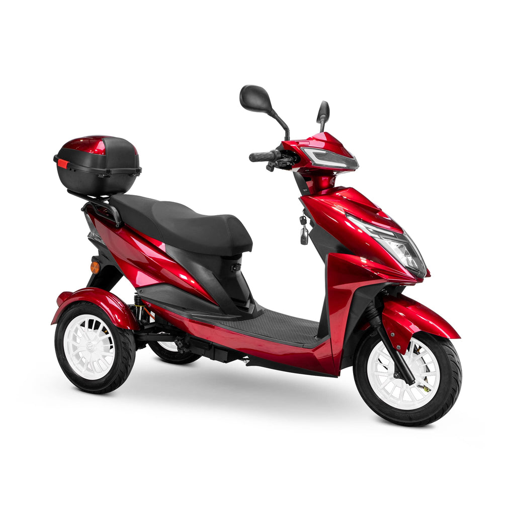 Bespoke Regal Premium Electric Mobility Scooter With Electronic Speed Control 400lbs Red SAK28351 Saksby - With Black Seat And White Rims
