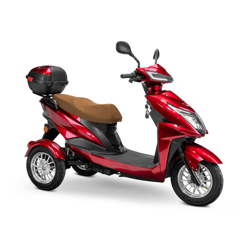 Bespoke Regal Premium Electric Mobility Scooter With Electronic Speed Control 400lbs Red SAK28351 Saksby - With Brown Seat And Chrome Rims