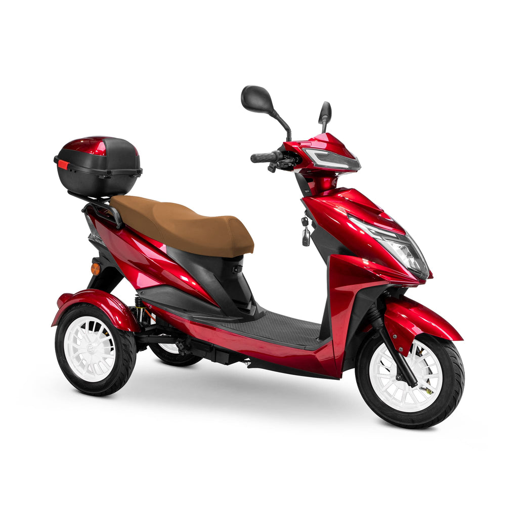 Bespoke Regal Premium Electric Mobility Scooter With Electronic Speed Control 400lbs Red SAK28351 Saksby - With Brown Seat And White Rims