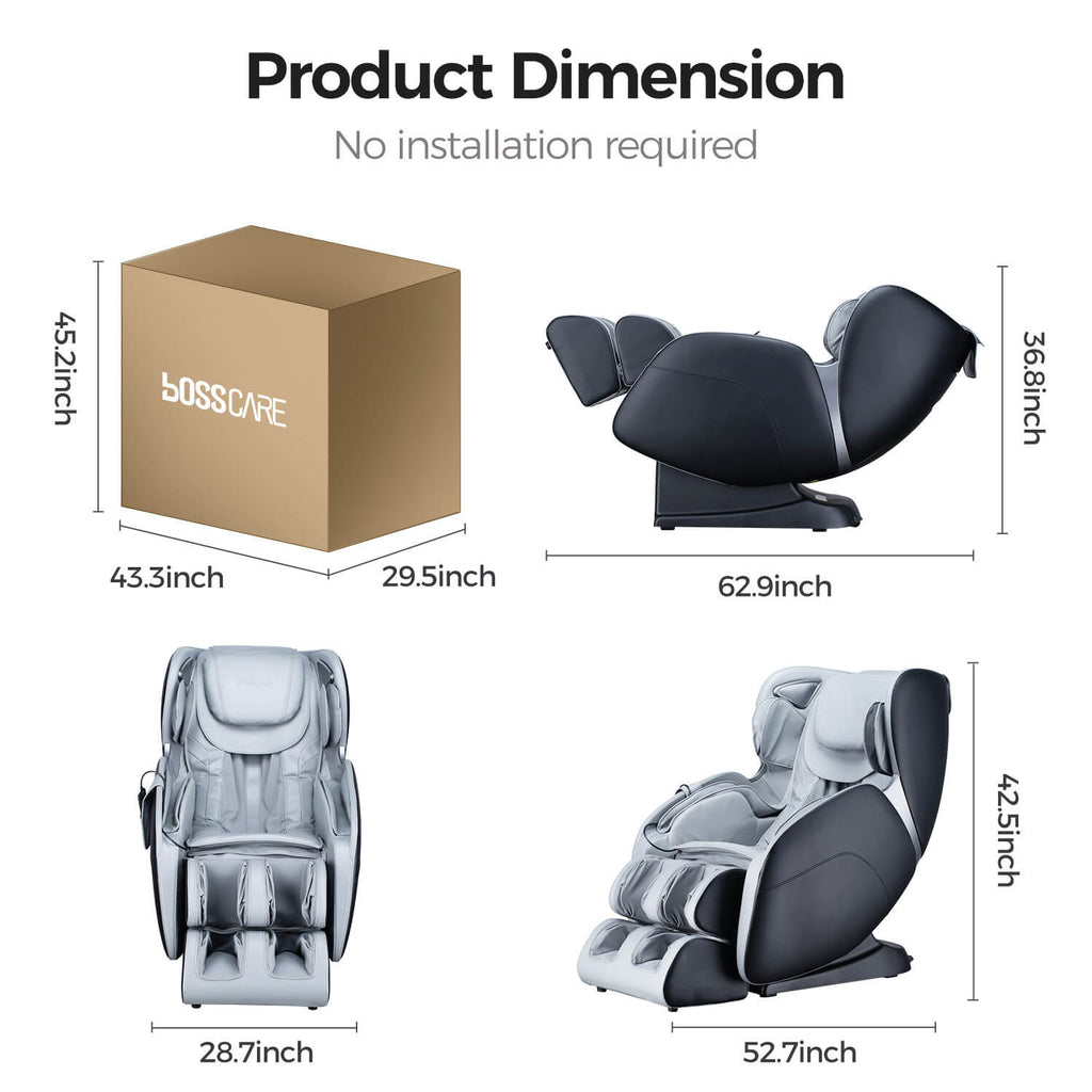 Bosscare Full Body 3D Zero Gravity Shiatsu Recline Massage Chair With Waist Heating White SAK37215 Saksby - Dimensions