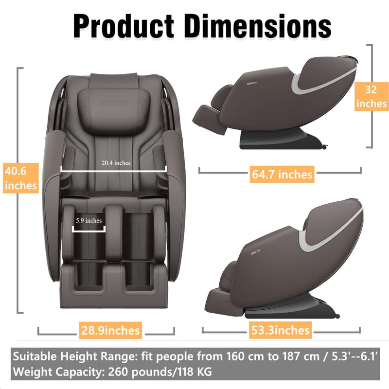 Bosscare Full-Body Zero-Gravity Leather Massage Chair With Zero Gravity And Bluetooth [GR8012] (SAK12074) - Saksby Wholesale - Dimensions