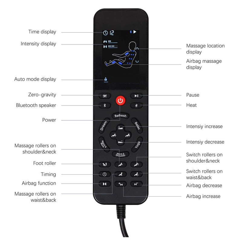 Bosscare Full-Body Zero-Gravity Leather Massage Chair With Zero Gravity And Bluetooth [GR8012] (SAK12074) - Saksby Wholesale - Remote Control Details