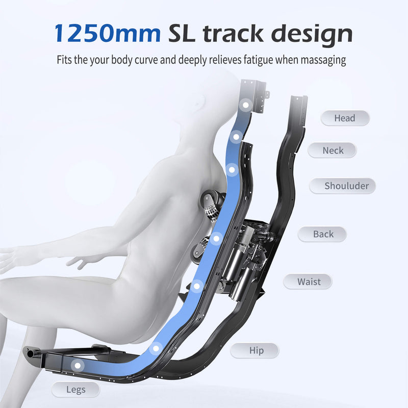 Bosscare Premium Full Body Zero Gravity Massage Chair With AI Voice And App Control Gray SAK35970 Saksby - 1250mm SL Track Design