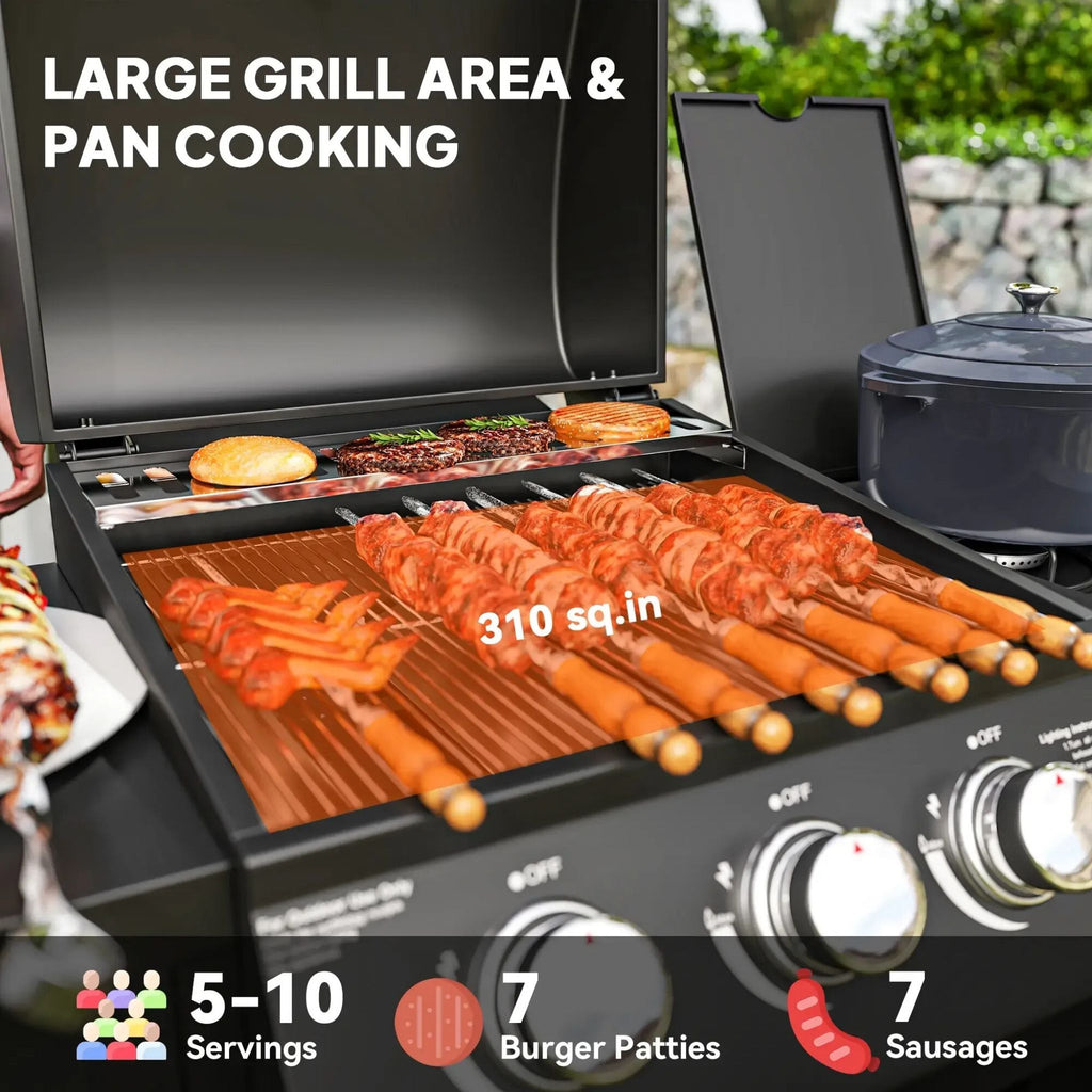 Castelle Flame 15K BTU Barbecue Propane Gas Grill With Side Burner (SAK53481) - Saksby Wholesale - Grill Capacity