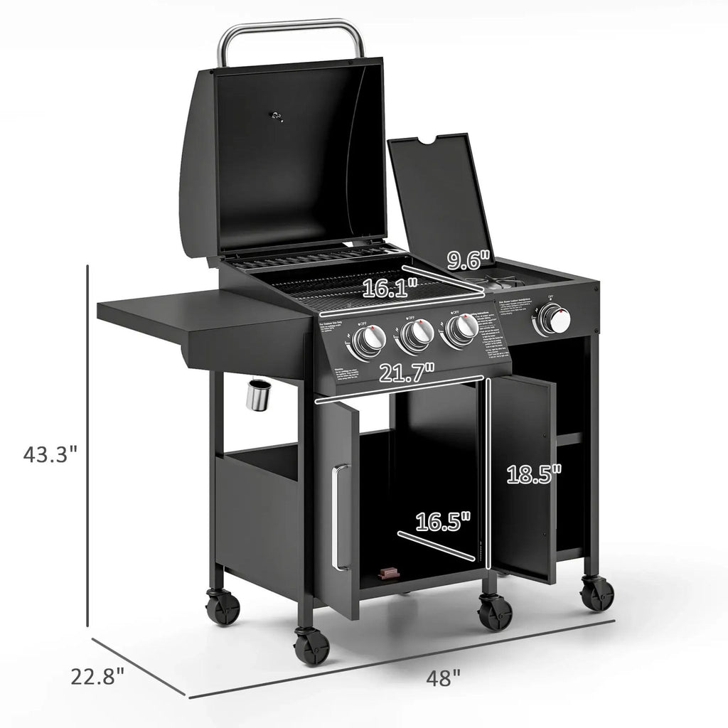 Castelle Flame 15K BTU Barbecue Propane Gas Grill With Side Burner (SAK53481) - Saksby Wholesale - Product Dimensions