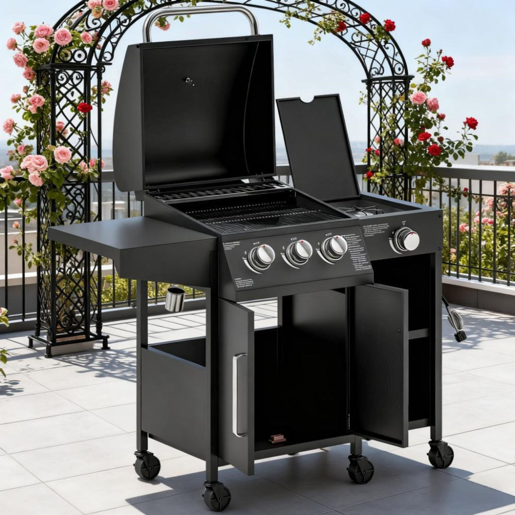 Castelle Flame 15K BTU Barbecue Propane Gas Grill With Side Burner (SAK53481) - Saksby Wholesale - Product View