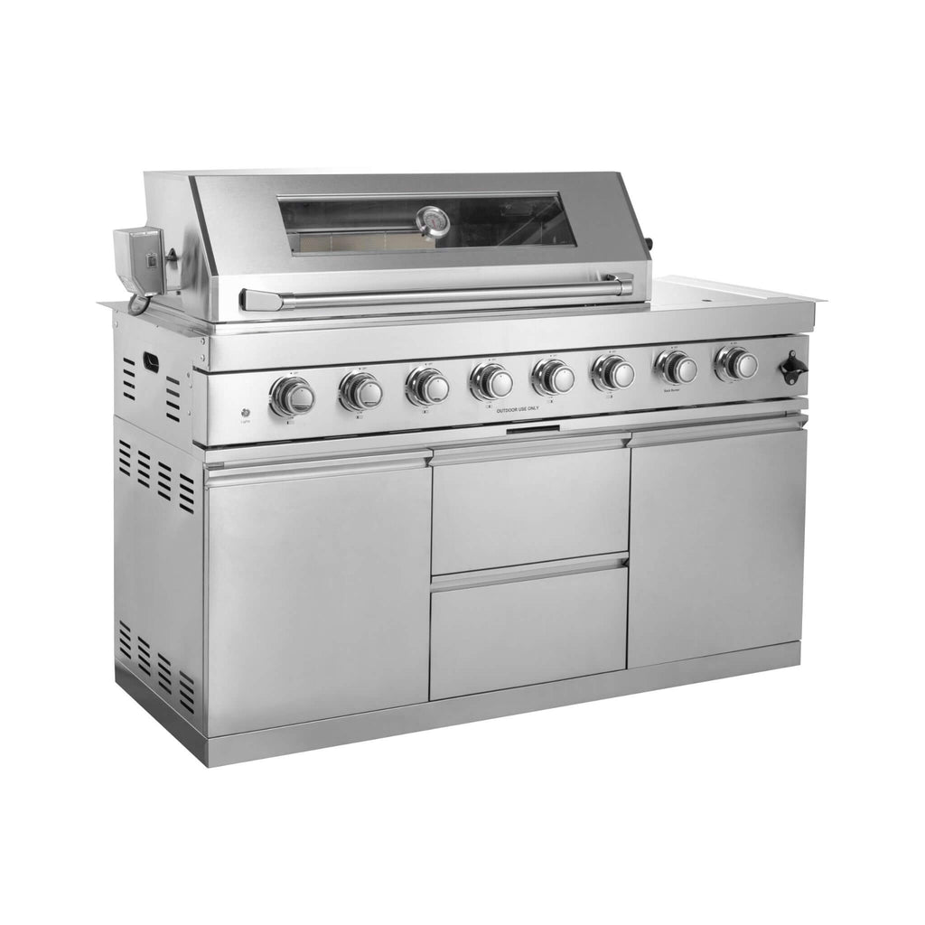 Castelle Flame 62-Inch 6-Burner Gas Outdoor Grill Island With Wine Cooler And Rotisserie (SAK31642) - Saksby Wholesale - Burner Only View
