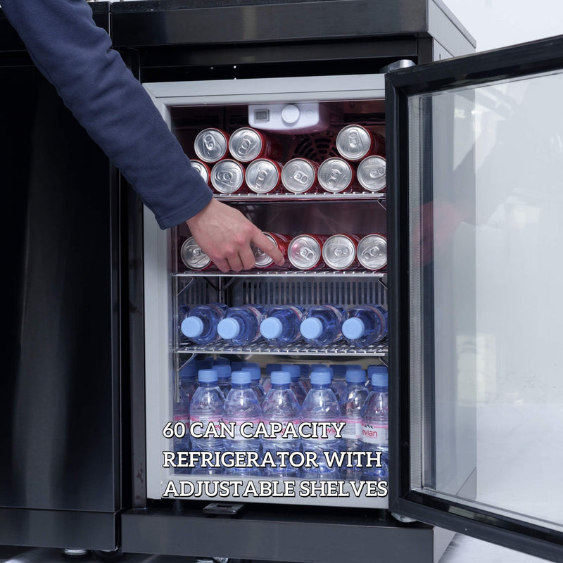 Castelle Flame 85K BTU Outdoor BBQ Kitchen Grill Island With 43-Inch 6-Burner Grill, Wine Fridge, Rotisserie Kit, And Sink (SAK23864) - Saksby Wholesale - Can Capacity View