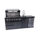 Castelle Flame 85K BTU Outdoor BBQ Kitchen Grill Island With 43-Inch 6-Burner Grill, Wine Fridge, Rotisserie Kit, And Sink (SAK23864) - Saksby Wholesale - Front Right View