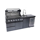 Castelle Flame 85K BTU Outdoor BBQ Kitchen Grill Island With 43-Inch 6-Burner Grill, Wine Fridge, Rotisserie Kit, And Sink (SAK23864) - Saksby Wholesale - Front Right View