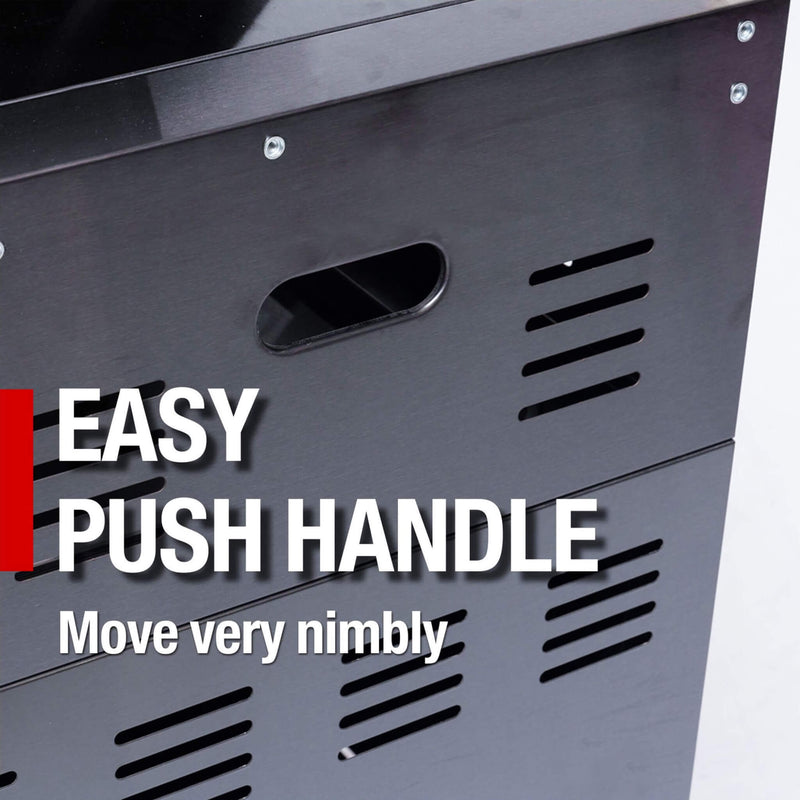 Castelle Flame 85K BTU Outdoor BBQ Kitchen Grill Island With 43-Inch 6-Burner Grill, Wine Fridge, Rotisserie Kit, And Sink (SAK23864) - Saksby Wholesale - Push Handle View
