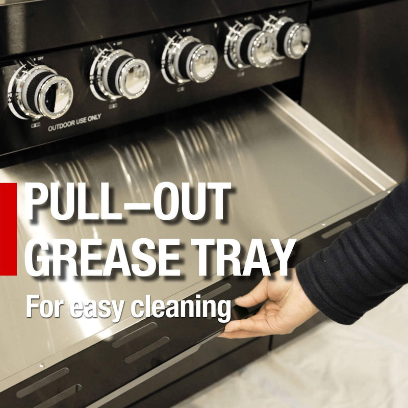 Castelle Flame 85K BTU Outdoor BBQ Kitchen Grill Island With 43-Inch 6-Burner Grill, Wine Fridge, Rotisserie Kit, And Sink (SAK23864) - Saksby Wholesale - Tray View