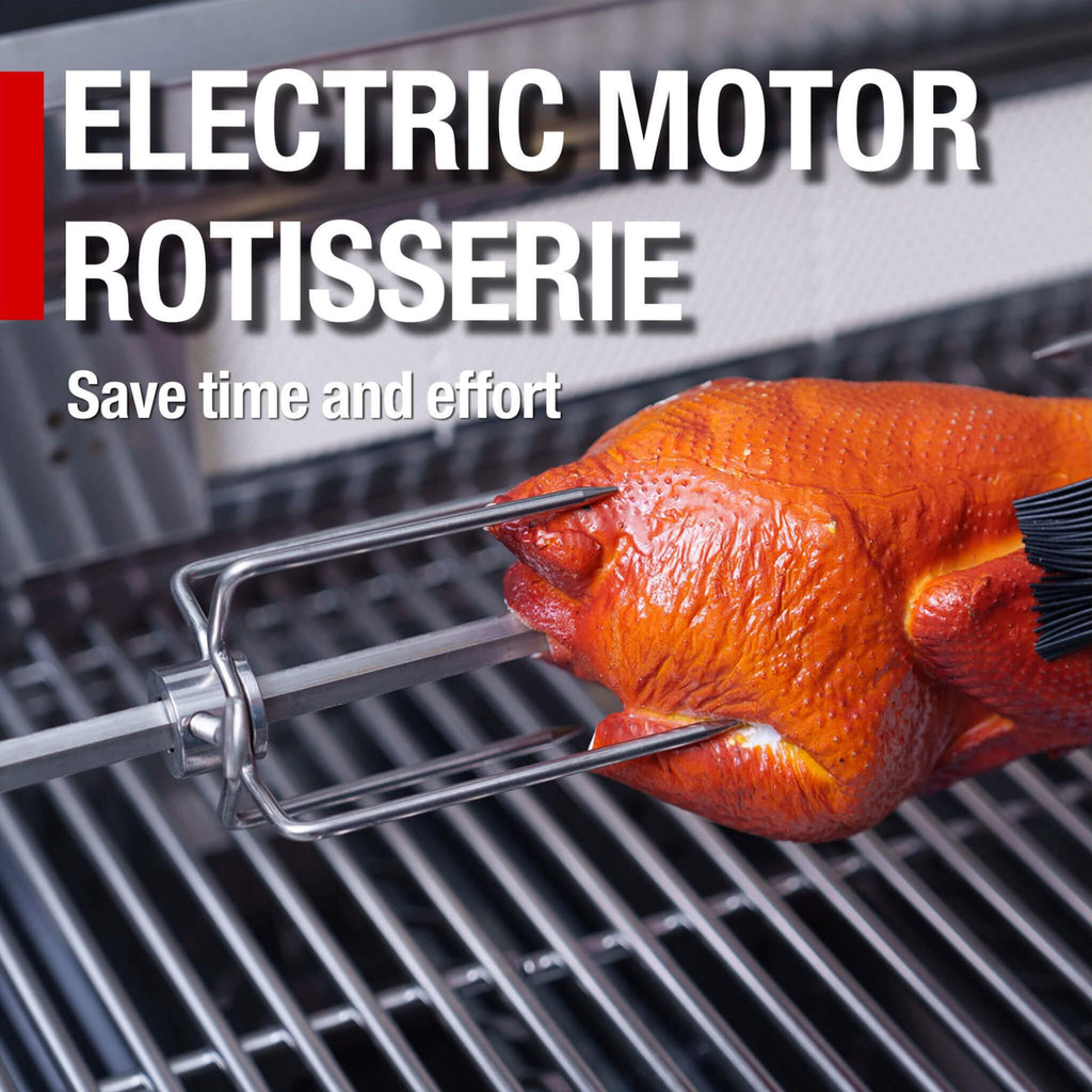 Castelle Flame Granite Outdoor BBQ Kitchen Island With 43-Inch 6-Burner Gas Grill, Rotisserie Kit, Cabinets, And Sink (SAK73518) - Rotisserie View