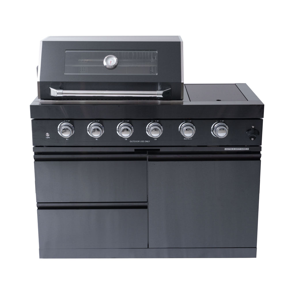Castelle Flame Premium Black Stainless Steel 4-Burner Gas Grill With Rotisserie Kit (SAK48157) - Saksby Wholesale - Center View