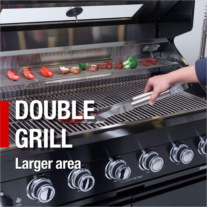Castelle Flame Premium Black Stainless Steel 4-Burner Gas Grill With Rotisserie Kit (SAK48157) - Saksby Wholesale - Double Grill Feature