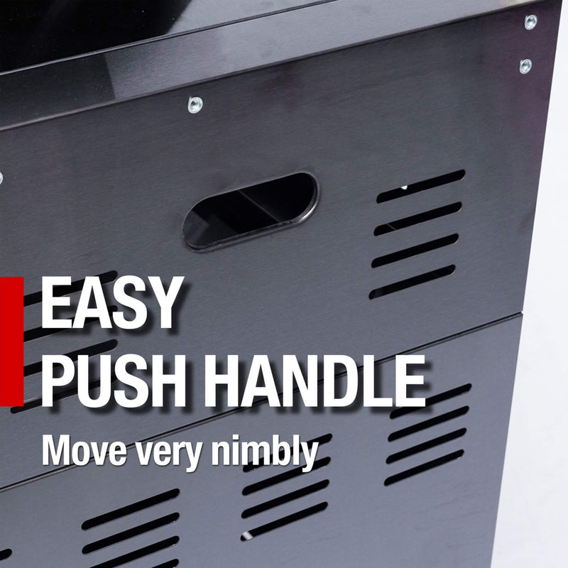 Castelle Flame Premium Black Stainless Steel 4-Burner Gas Grill With Rotisserie Kit (SAK48157) - Saksby Wholesale - Easy Push Handle