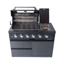 Castelle Flame Premium Black Stainless Steel 4-Burner Gas Grill With Rotisserie Kit (SAK48157) - Saksby Wholesale - Front Top View