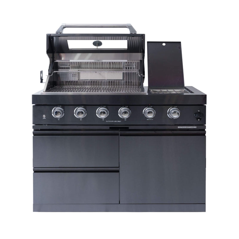 Castelle Flame Premium Black Stainless Steel 4-Burner Gas Grill With Rotisserie Kit (SAK48157) - Saksby Wholesale - Front View